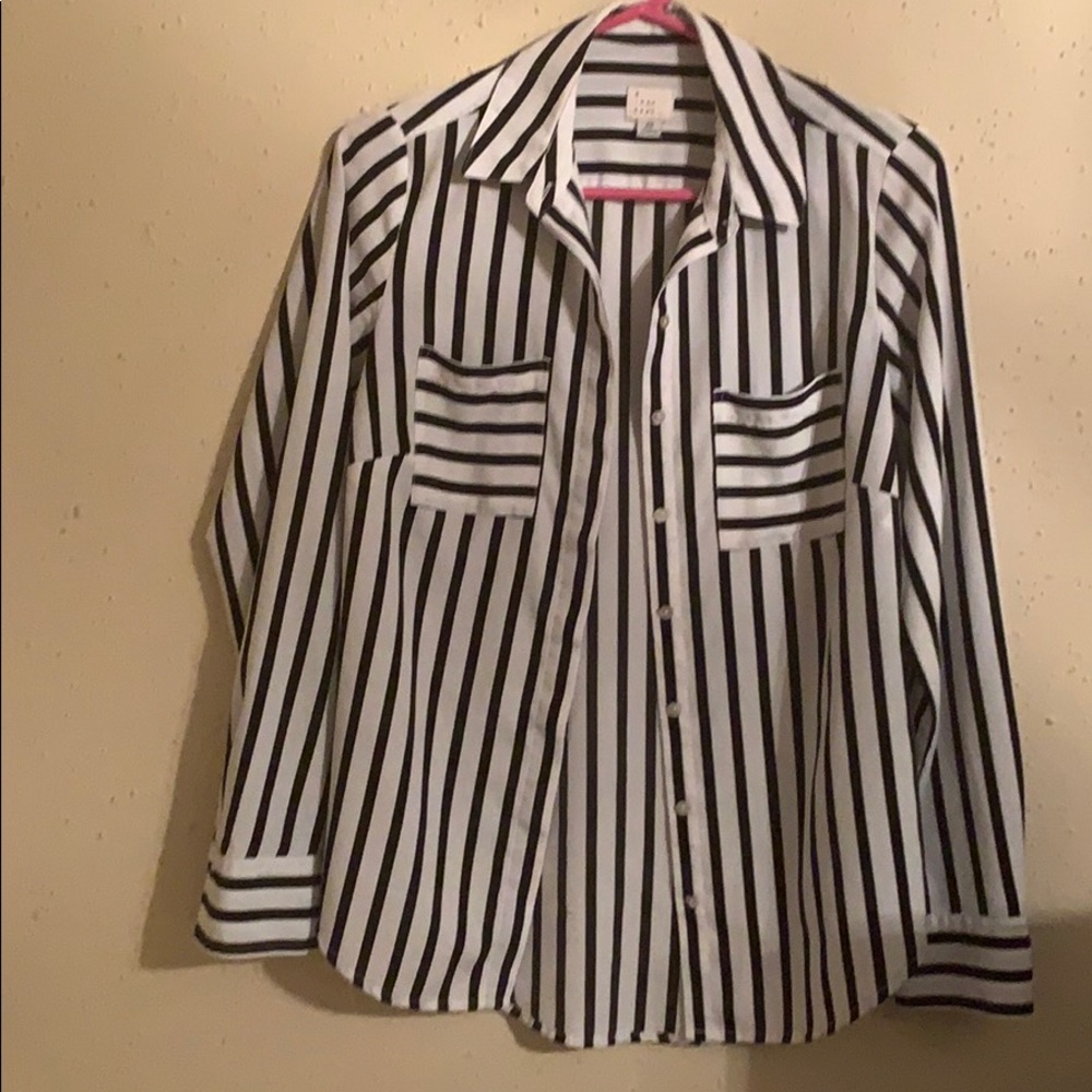Black and white striped long sleeve button up